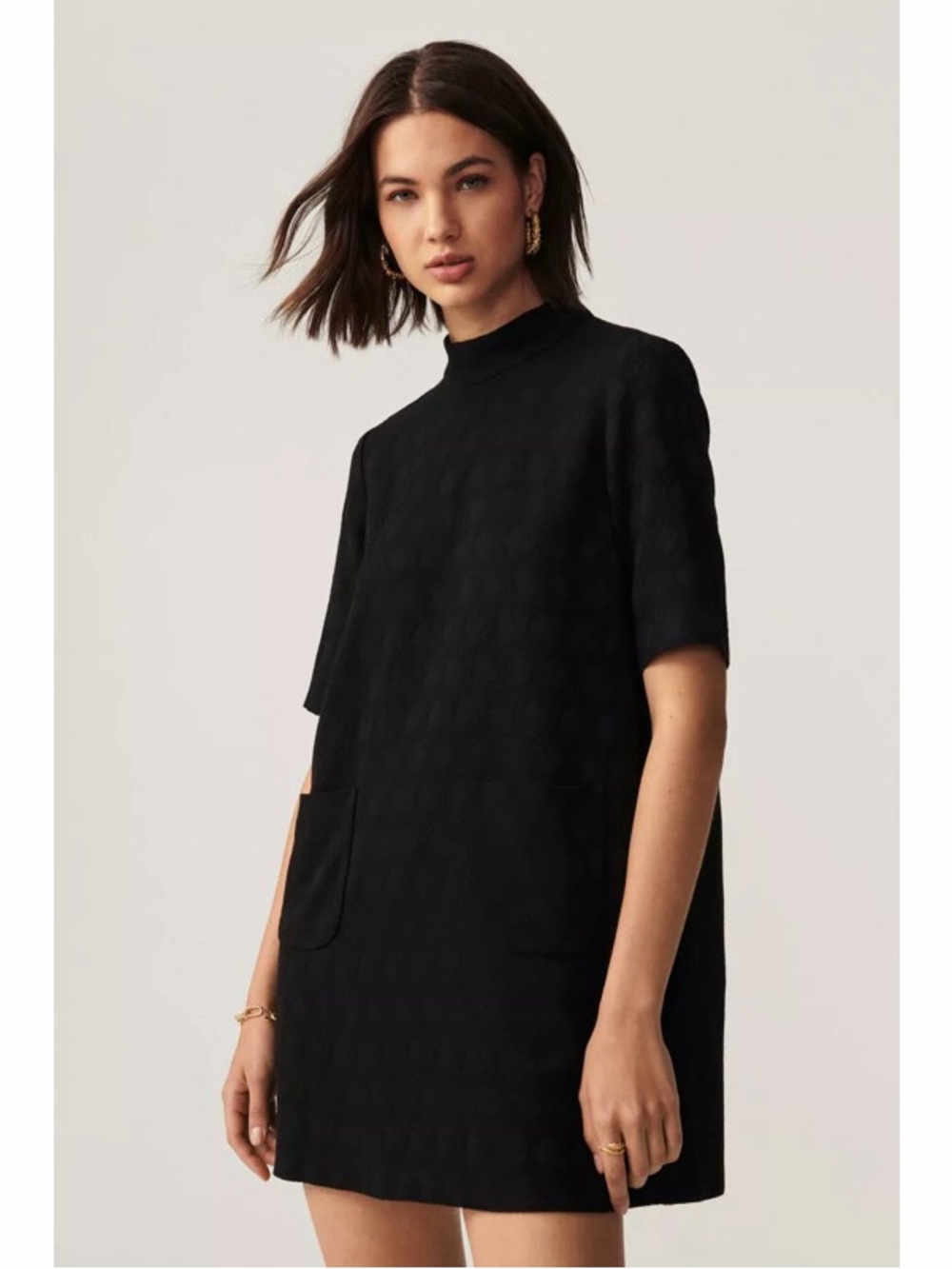 ba&sh Mellie Dress Short Sleeve Textured Shift Dress Womens Size 3 / US 8